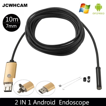 JCWHCAM 7mm Len 10M Kabelis USB Endoskopą 6 LED Nešiojamų Android Endoskopą Kamera OTG Mobiliųjų Telefonų 2 IN 1 Lankstų Endoskopą Cam
