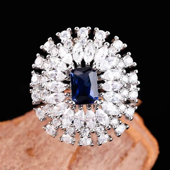 Elegantiškas Vestuvių Žiedai Moterims, Tamsiai Mėlynas Kvadratas, Akmens Kristalų Princesė Sužadėtuvių Žiedų Žiedas Pareiškimą Papuošalai Anillos Mujer