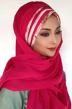 Naujas Moda Hijab Kadın 2021 Müslüman Başörtüsü Islami Tesettür Türban Şapka Fular Eşarp Pembe Renk Beyaz Şifon Detaylı Hazır Şal