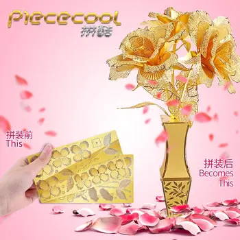 Piececool 3D Metalo Įspūdį Golden Rose flower 