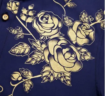 Prekės Vyno Raudona Mens Suknelė Marškiniai 2018 Mados Golden Rose Flower Print Mygtuką Žemyn Marškiniai Vyrams, Ilgomis Rankovėmis Slim Fit Chemise Homme
