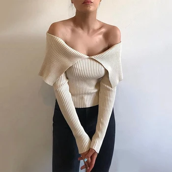 MosiMolly off peties seksualus megztiniai megztinis megztinis, trumpi megztiniai megztinis moterims megztiniai jumer megztinis (puloveris)