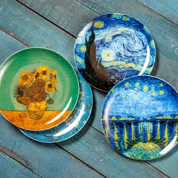 Van Gogh aliejaus tapyba, dekoratyvinės plokštės amatų plokštė keramikos plokštės namų valgomieji kaulų kinija vakarienė plokštės vakarų maisto plokštė