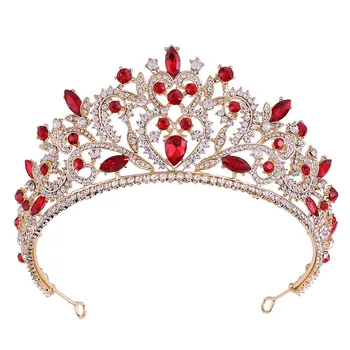 Baroko Tiara Aukso Kalnų Krištolas Crystal Crown Vestuvių Nuotakos Plaukų Aksesuarai Vinjetė Mėlyna Žalia Raudona Princess Crown Aukso Tiara