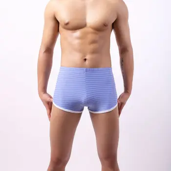 Spalvinga mados juostelės rodyklių kelnės vyrams mažas juosmens patogus, kvėpuojantis apatiniai homewear seksualus boksininkas