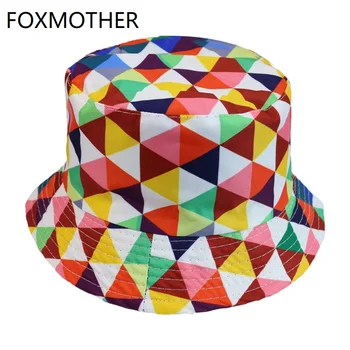 FOXMOTHER Naujų Spalvotų Vaivorykštė Geometrinis Pledas Spausdinti Žvejybos Kibirą Skrybėlės nuo Saulės Žvejys Kepurės Vyrai Moterų