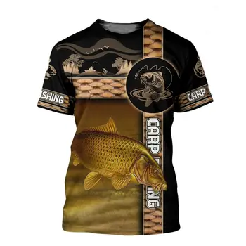 Pramoginė Žvejyba, karpiai, 3D visoje Spausdinti vyrų marškinėliai Harajuku Mados Trumpas rankovės marškinėliai vasaros gatvės Unisex marškinėlius LY-003