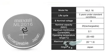 50pc Maxell Originalus ML2016 ML 2016 3v Ličio Jonų Įkraunamoji Ličio Jonų Moneta Ląstelių Mygtuką RTC CMOS Baterija Baterijos