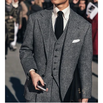 Vilna Pilkos spalvos Eglute Retro stiliaus džentelmenas užsakymą pagaminti vyriški kostiumai pritaikyti kostiumo Švarkas tinka vyrams, 3 dalių (Švarkas+Kelnės+Liemenė)