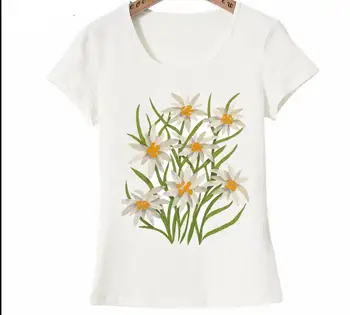 Dugujunyi 2020 m. Vasarą Moterys t-shirt Gražus Edelweiss gėlės, Print T-Shirt Mielas Gėlių Dizainas Paprastas Atsitiktinis Viršūnes Elegantiškas Woma