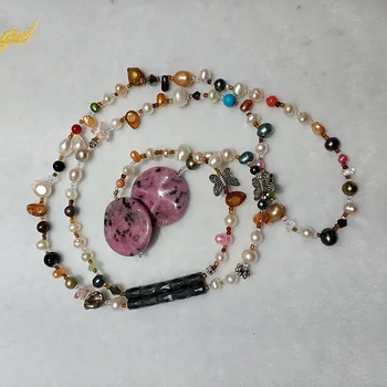 JYX Atsitiktinai Sumaišyti Magnetas Karoliai, Natūralus akmenys, Perlai 36.5 cm aukštos kokybės agatas mados dizaino moterims