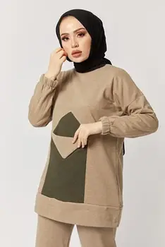 Paketas Kišenėje Sporto Hijab Kostiumas 2020 M. Rudens Žiemos Moterys tracksuit stora vilna medvilnės kostiumas 2 vienetų rinkinių hoodies