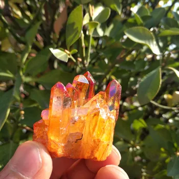 65g Gražus electroplated orange halo kvarco kristalų grupių natūralių akmenų ir mineralų namų ir vestuvių decorat