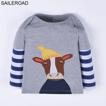 SAILEROAD Gyvūnų Karvė Siuvinėjimo Berniuko, Long Sleeve T Shirts Rudens Vaikas Infantil Viršuje Tee Drabužių Medvilnės Camiseta Real De 2020 m.