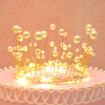 Nauja LED Lempa, Pearl Princess Crown Tortas Topper Laimingas Gimtadienio Tortas Dekoravimo, 