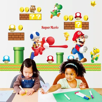 Klasikinis Žaidimas Super Mario Sienų Lipdukai Namų Apdailos, Vaikų Kambarys Baseboard Sienos Freskos Meno Pvc Plakatas 