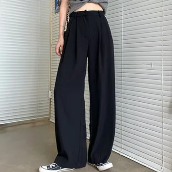 Naujas Korėjos Stiliaus Atsitiktinis Chic Pločio Kojų Kelnės Moterims 2020 Žalia Smėlio Juoda Rudenį Office Kelnės Streetwear Prarasti Aukšto Liemens Kelnės