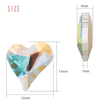Drabužių priedai K9 stiklo Širdies formos masės kristalų siūti pointback strazdų su sidabro pagrindo 
