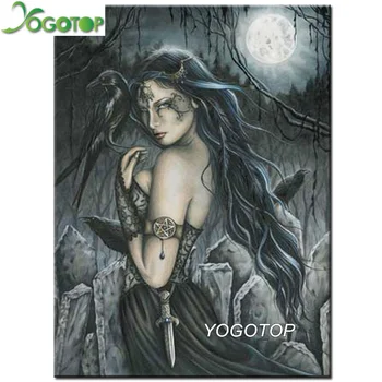YOGOTOP Gotikos Tamsiai moteris diamond siuvinėjimo nuotrauką varna 