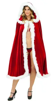 Kalėdų senio Kostiumas Suaugusių seksualus raudono aksomo, baltu kailiu Žaliojo Maskuoja Mažai Raudona Jojimo Hood Kalėdos Apsiaustu Šalies Etape Kostiumas