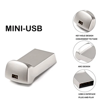 Mini USB 2.0 32GB 64GB Nekilnojamojo Talpos USB Flash Diskas 128GB Pendrive 16 GB 4 GB Pen Ratai U Disko 
