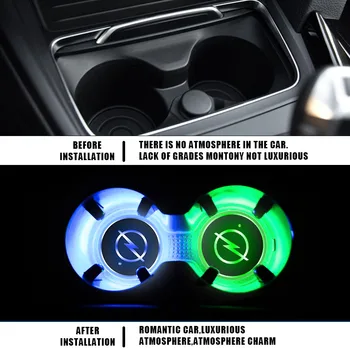 Automobilių Fluorescentinė Puodelio Padas Auto Logotipą, LED Šviesos Kilimėlis Opel Astra H, G, J, Insignia Mokka Zafira Corsa Vectra C D Reikmenys Prekės