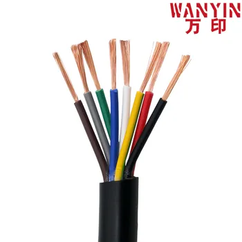 PVC multi-core kabelis juoda 22AWG 0,3 MM RVV 2/3/4/5/6/7/8/10/12/14/16/20/24 pagrindinės kontrolės signalo linija vario viela