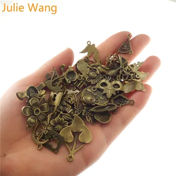 Julie Wang 100g/pak Atsitiktinai Sumaišyti Stilius, Antikvariniai Bronzos Maži Talismanai, Skirti Karoliai, Pakabučiai, Apyrankės Juvelyrikos Priėmimo Priedai