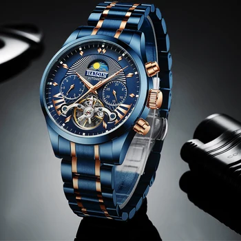 HAIQIN 2020 Automatinė vyriški Laikrodžiai Viršuje prabangos prekės ženklo vyrai žiūrėti Mėlynos spalvos mechaninis laikrodis vyrams, vandeniui reloj hombre tourbillon