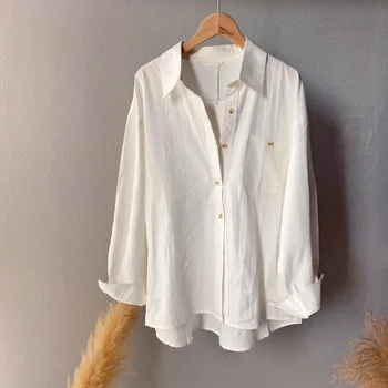Ilgomis rankovėmis medvilnė, atsitiktinis marškinėliai moterims vėjo balta ilgomis rankovėmis marškinėliai