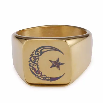 Musulmonų Nerūdijančio Plieno Žiedas Vyrams Islamo mėnulio star Aukso ir sidabro spalvos žiedas