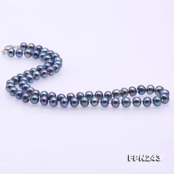 Unikalus Perlų papuošalų Parduotuvė Peacock Blue AA 7-7.5 MM Butas Apvalių Gėlavandenių Perlų Vėrinį 45cm Sidabro Užsegimas