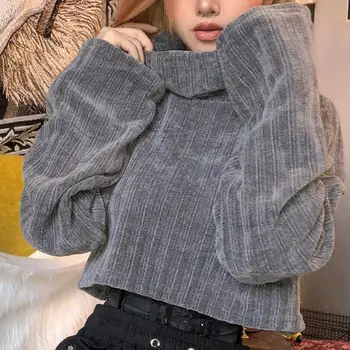 Moterų Pasėlių Megztinis Golfo Ilgomis Rankovėmis Prarasti Šiltą Pavasarį Rožinė Balta Juoda Streetwear Lady Atsitiktinis Megztinis
