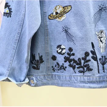 Kaubojus Mados Naujų 2020 Striukė Šviesiai Mėlyna Sunkus Darbas China Siuvinėjimo Raštą ilgomis Rankovėmis Džinsinio Striukė jaqueta džinsai feminina