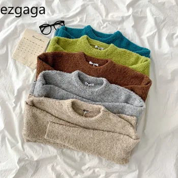 Ezgaga Streetwear Megztinis Moterų 2020 M. Rudens Žiemos Naujų Korėjos Mados O-Kaklo Prarasti Outwear Kietas Šiltas Megztinis Ponios Viršūnės