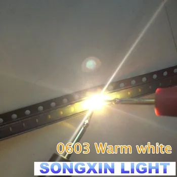 4000pcs SMD 0603 Šiltai balta SMT led Super Bright LED Šviesos Diodų Vanduo skaidrus 2800-3500K 