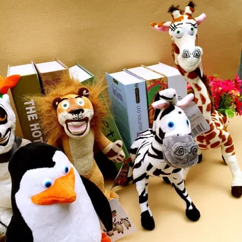 6pcs/daug Madagaskaras Pliušiniai Žaislai Liūtas, Žirafa Pingvinas Zebra Hippo Beždžionė Vaikų Dovana Vaikams Mielas Klasikinis Lėlės Dovana
