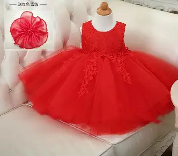 Aukštos kokybės tinklelio suknelė kūdikių mergaičių metų gimtadienį suknelė china krikšto krikštynų šalis vestuvių suknelė Raudona / Rožinė/balta