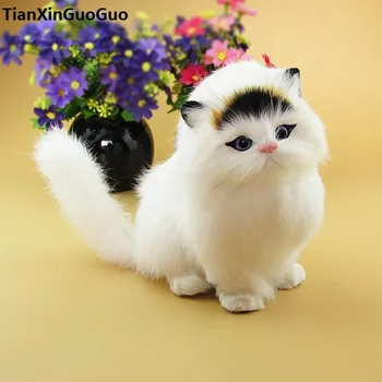 Modeliavimo kačių garsus miaow sunku modelio polietileno&kailiai apie 15x17cm balta tupint katė su juoda galva,apdailos žaislas s1789