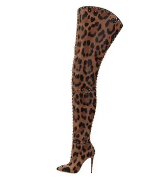 Pradinis Tikslas Seksualus Leopard Aukštakulniais Batais Moteris Pointe Kojų Stiletto Kulniukai Ilgi Batai Moterų Mados Plius Dydis 4-15