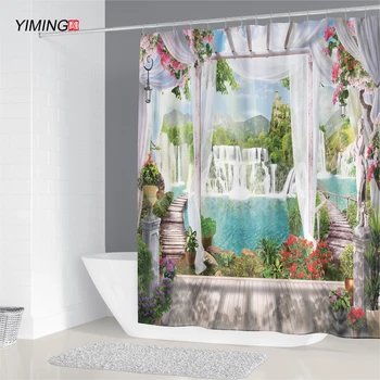 3D gražus gamtovaizdis už durų spausdinimo dušo užuolaidos poliesteris atsparus vandeniui miltligė, užuolaidos vonios sienelė užuolaidų