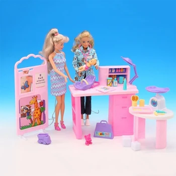 Lėlių namelio Baldai Žaisti Barbie Kūdikių Priežiūros Centro su Kūdikių Lėlės Svoris Masto Stetoskopas Gydymo Priedai
