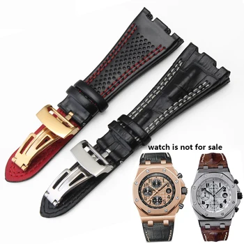 Aukštos kokybės natūralios odos watchband AP watchs juosta 28 mm, su nerūdijančio plieno lankstymo sagtimi dviguba linija dirželis