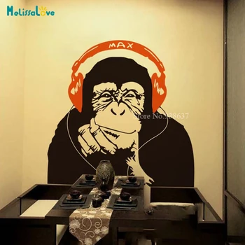 Gorila Beždžionė su Ausinėmis Decal Klausytis Muzikos Namuose Kambarį Dekoro Vandeniui Nuimamas Vinilo Sienos Lipdukas BD208