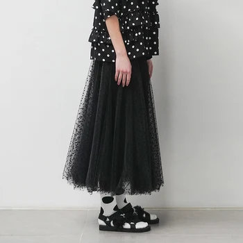 Imakokoni juoda polka dot tinkleliu sijonas originalaus dizaino laukinių vidutinio ilgio naujas sijonas 192578