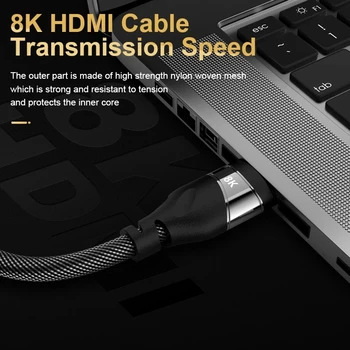 8K HDMI Kabelis su Pintas Laidas 2.1 HDMI Ultra High Speed HD 48Gbps Kabelis 8K@60Hz 4K@120Hz Samsung QLED TV Roku Netflix PS4