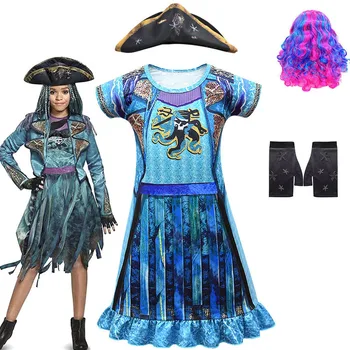 Karšto Palikuonys 3 Cosplay Uma Ursula Merginos piratų kostiumų Mal Bertha Maleficent garbanos Halloween Carnival Makiažas Šalies Kostiumas