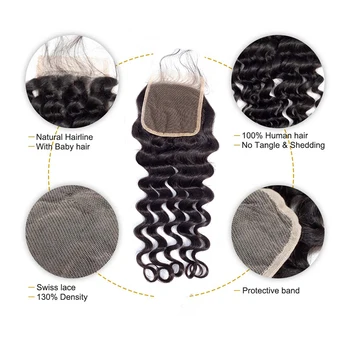 ALI BFF Prarasti Giliai Banga Ryšulius Su Uždarymo Remy Human Hair Ryšulių Malaizijos Plaukų Pynimas Ryšulius Su Uždarymo