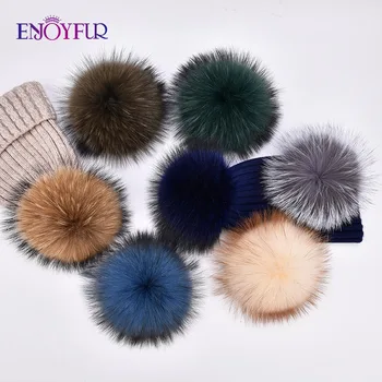 ENJOYFUR nekilnojamojo meškėnas kailių pompom kamuolį, skrybėlės moterų kokybės fox fur pompoms, moterims, vaikams, įdėti į žiemos kailio kepurę & bžūp beanies