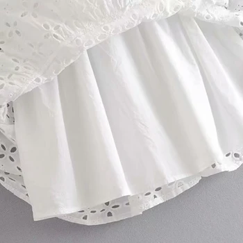 2020 metų Vasaros Seksualus Tuščiaviduriai Iš Siuvinėjimo Mini Suknelė Moterims trumpomis Rankovėmis Elegantiška Baltos spalvos Nėrinių-Line Šalis Suknelės